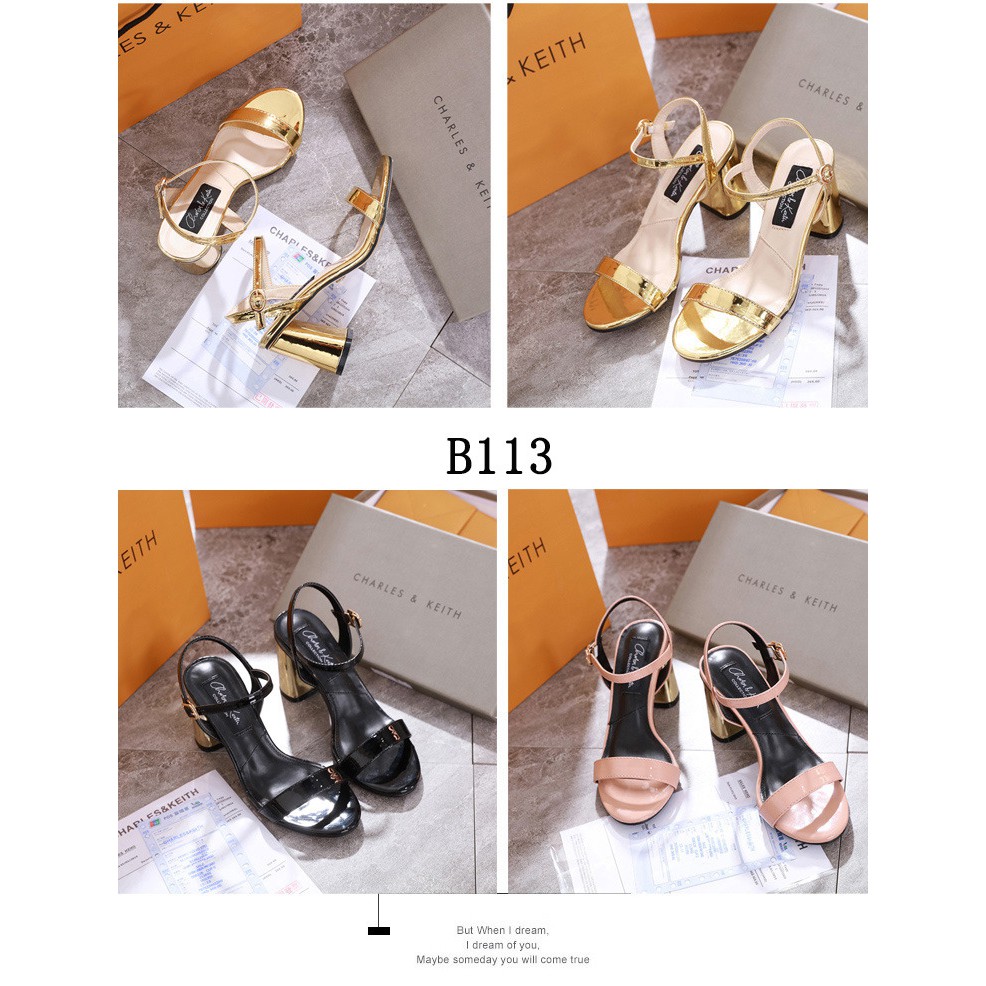 Charles & Keith Block Heel Sandal Paten Leather #B113