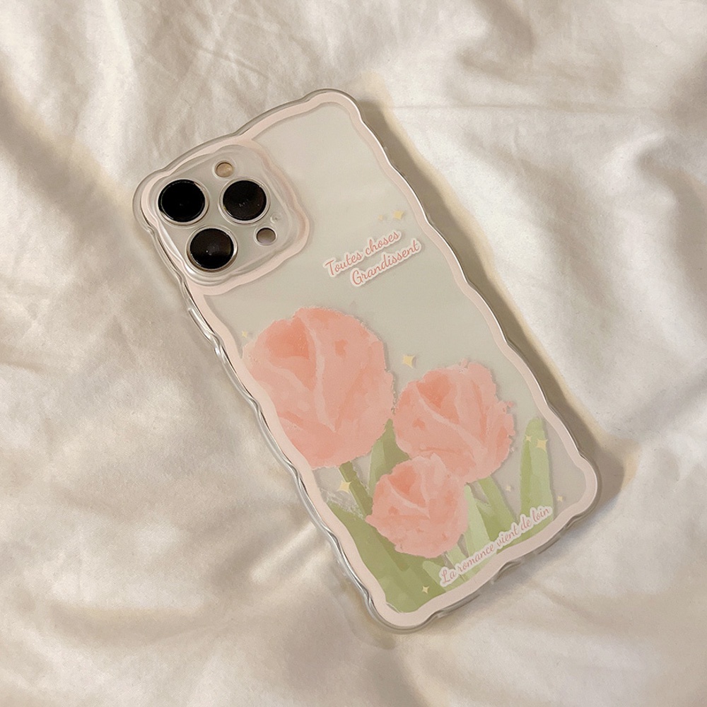 Soft Case Pelindung Lensa Kamera Motif Tulip Dan Awan Tahan Banting Untuk iPhone 13 Pro Max 11 12 Pro X XS Max 7 8 Plus SE 2020