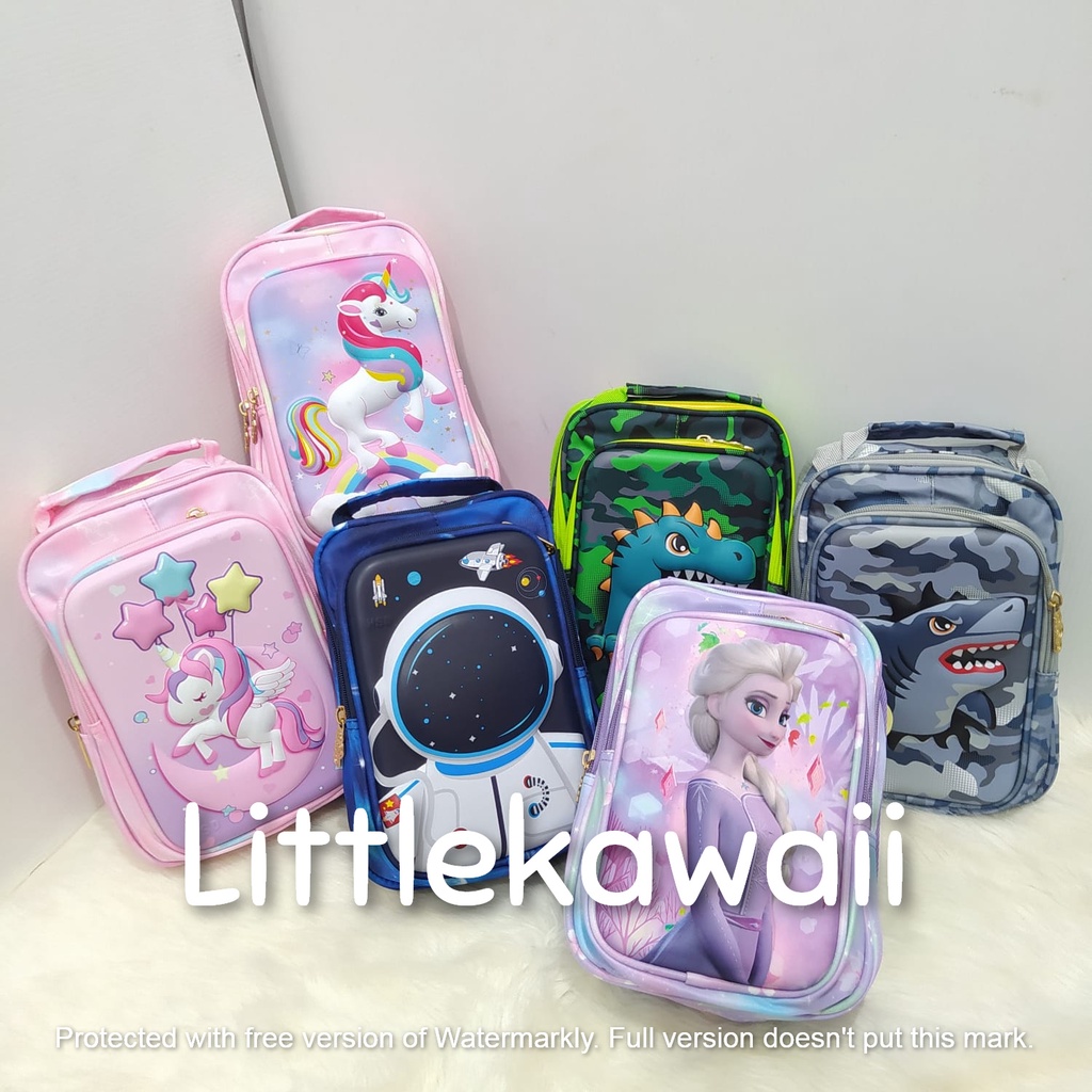 LK/ Tas Anak Slempang Pinggang Waistbag Emboss Hardcase Frozen Unicorn Mermaid Astronot Nasa Dino Shark Impor