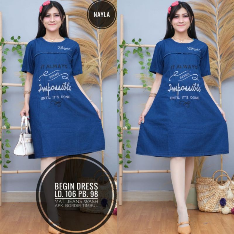 Atasan dress jeans wanita casual bordir // Dress Wanita Kekinian Mat Jeans
