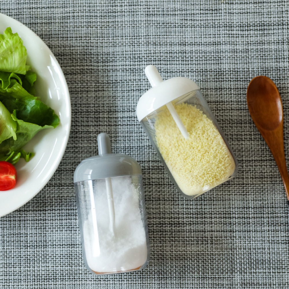 【TERSEDIA &amp; COD】1 dapur botol plastik transparan dengan sendok, digunakan dalam bumbu dapur # 261141322