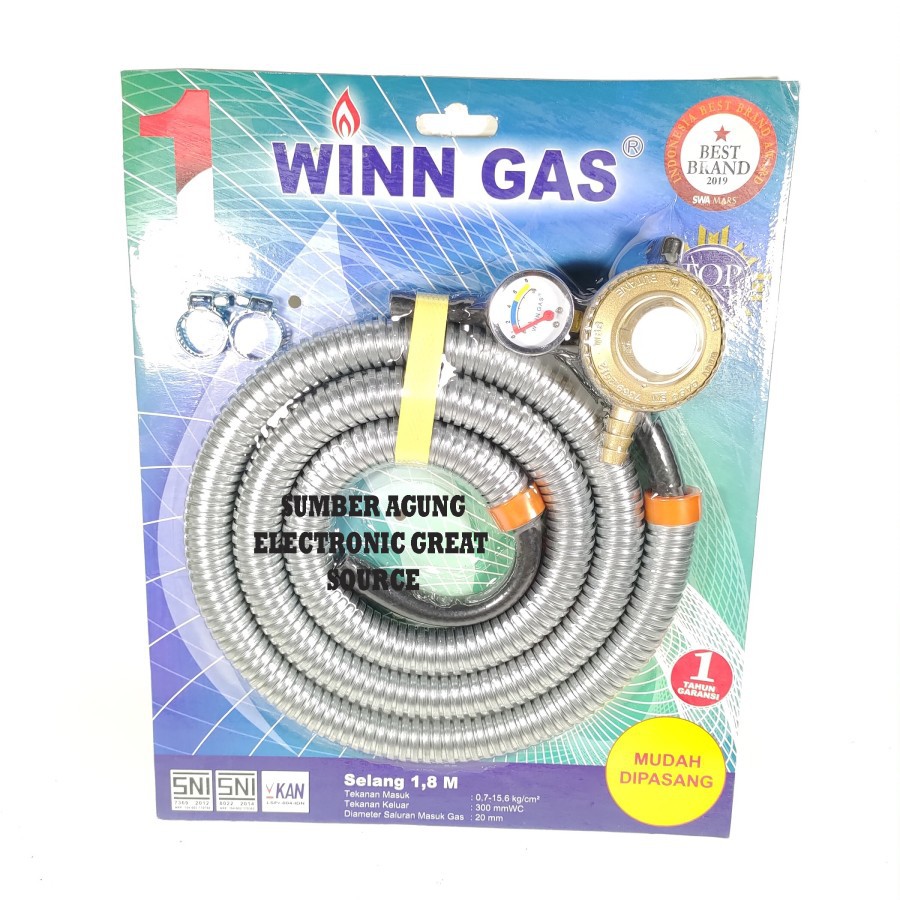 Winn Gas Regulator Selang Paket Meter W88 SNI KAN 1.8M Aman Mudah Dipa