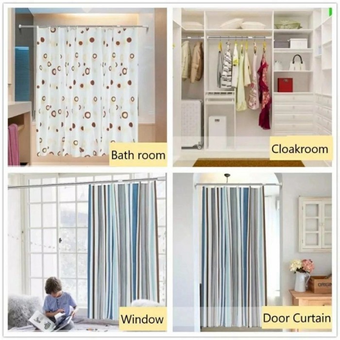 Paket Bundle Tiang Tirai Lengkap Dengan Cantolan Dan Tiang Tirai-IH Tirai Kamar Mandi / Shower Curtain Set