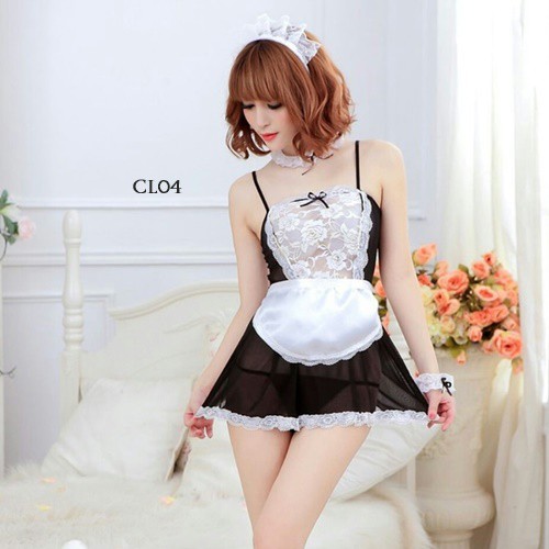 [TRUSTED SELLER] LINGERIE COSPLAY KOSTUM FRENCH MAID PELAYAN SEKSI TRANSPARAN CL04