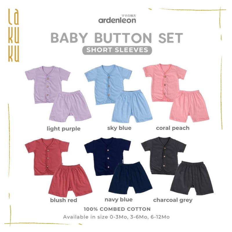 Lakuku - ARDENLEON Baby Button Pendek Polos Short setelan baju celana anak bayi