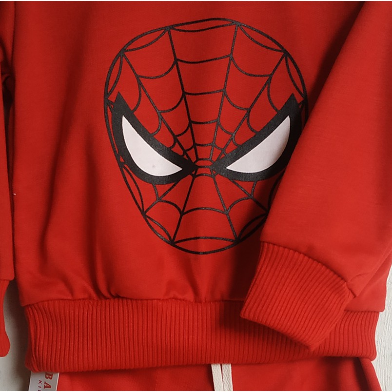 Setelan Jogger Sweater Training Anak Superhero Spiderman Merah Umur 2 3 4 5 6 Tahun