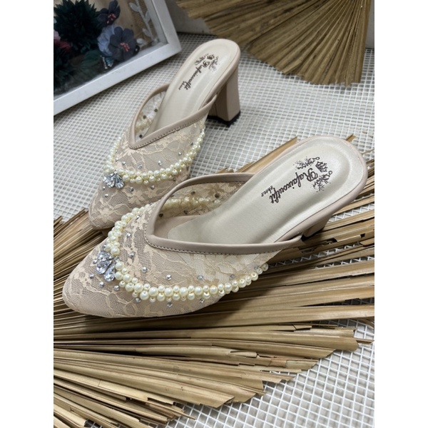 sepatu wanita sepatu wedding v mozza cream tinggi 7cm tahu