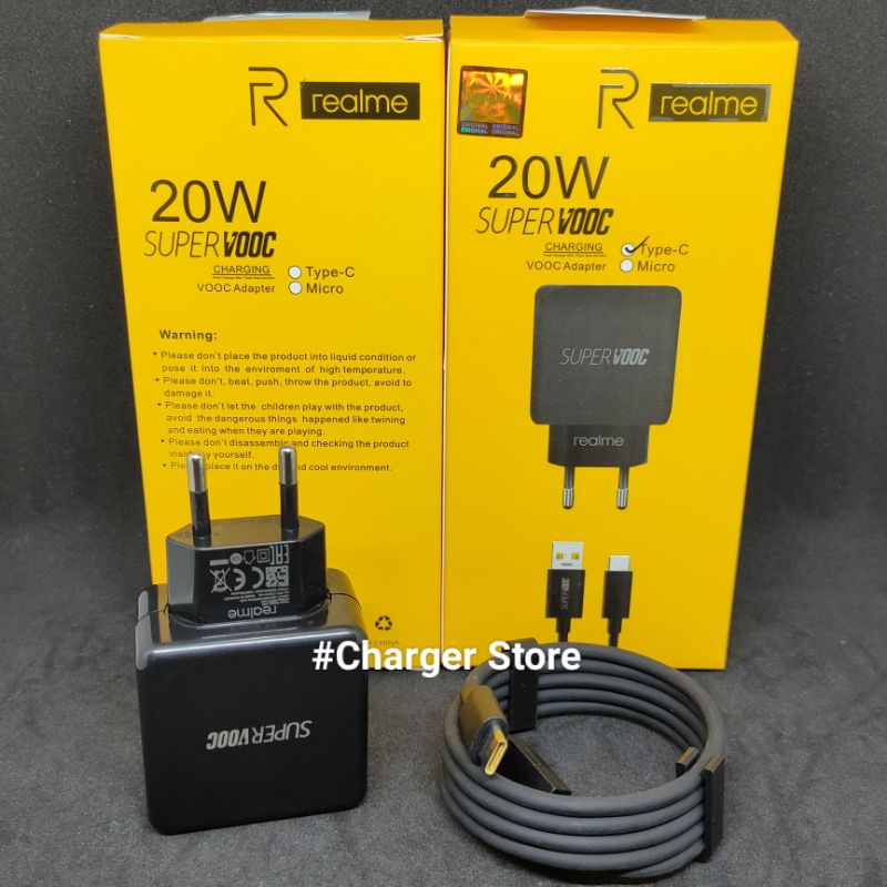 Charger Realme Hitam Type C SUPERDART 5V 4A 20W VOOC Fast Charging ORIGINAL