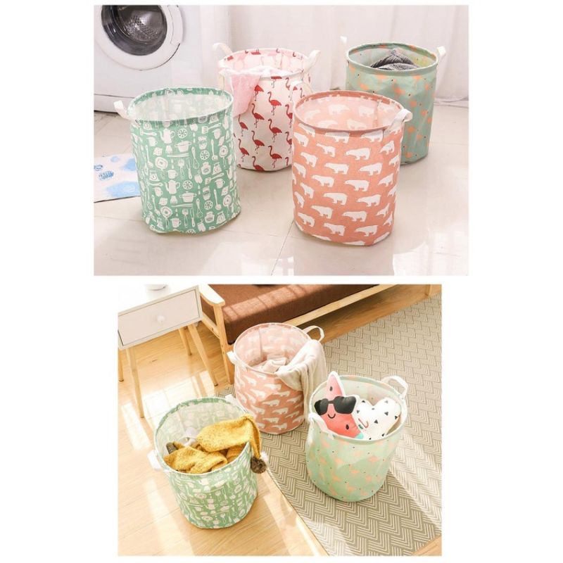 Keranjang Laundry Baju Kotor Motif Karakter Lipat Basket Storage Pakaian Hamper