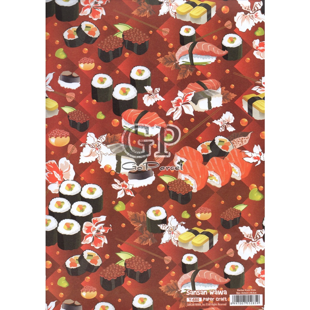 ( 5 Lembar ) FOOD SANWA - Limited Edition! KERTAS KADO SUSHI - GIFT WRAP PAPER SANSAN WAWA STRAWBERRY / JAPANESE FOOD / SASHIMI / SALMON / NIGIRI