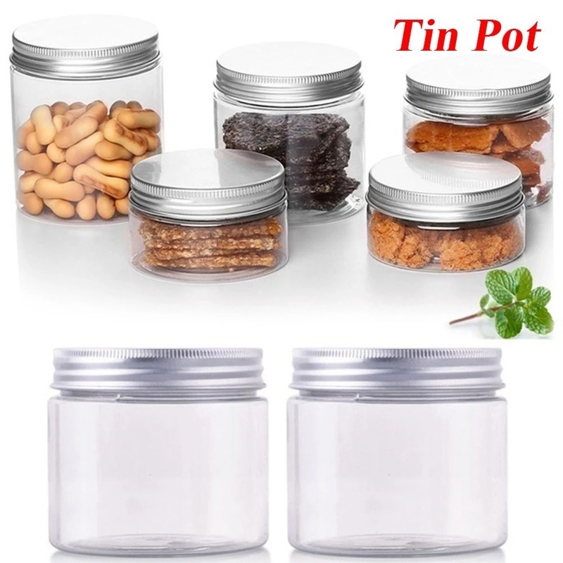 Aluminum Lid Round Food Storage Tank/ Transparent Plastic Storage Jars Container/ Clear Face Cream Sample Pot/ Kitchen Wide Mouth Refillable Bottles