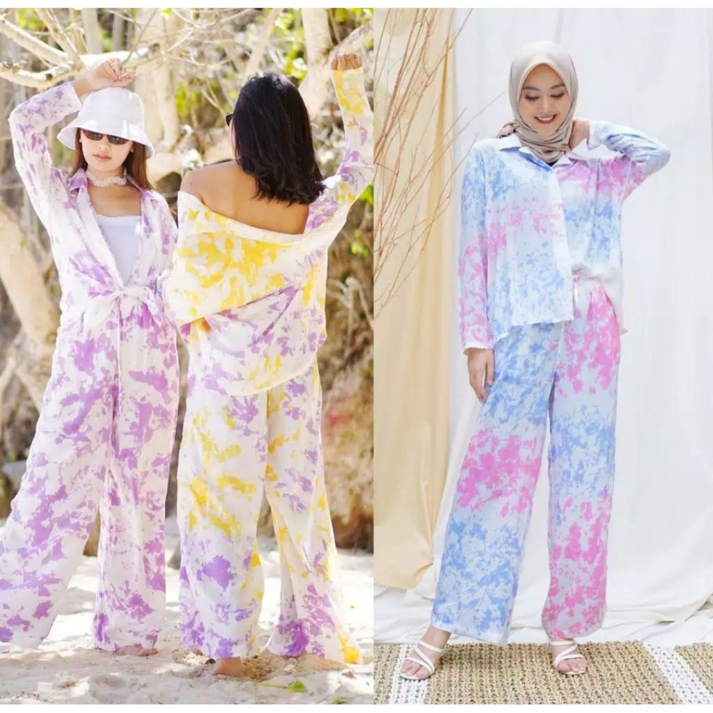 Galaxy Longsleeve Set - Baju Tidur Kemeja Tie Dye Set / Daily Set / Piyama Set PP Fit XL Part 2