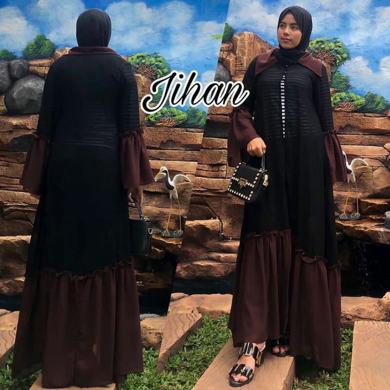 (COD) OUTER SIFON JIHAN / OUTER WANITA PANJANG / OUTERWEAR / OUTTER JUMBO / ABAYA DUBAI HITAM POLOS