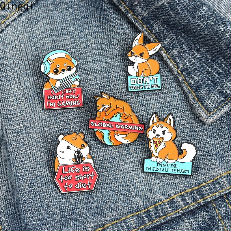 Bros Pin Enamel Desain Hewan Hamster Shiba Inu Rubah Warna Oranye Untuk Anak