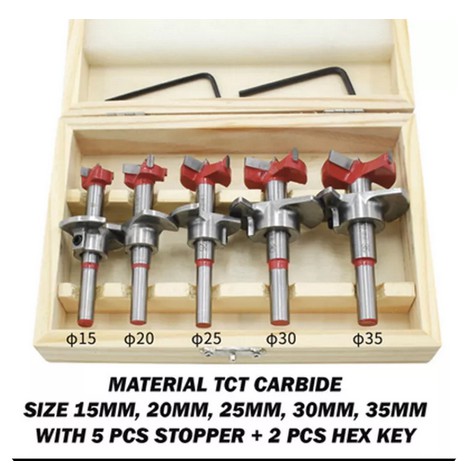 Mata Bor Engsel Sendok Set 5 pcs Hinge Boring Drill Forstener Bit TCT