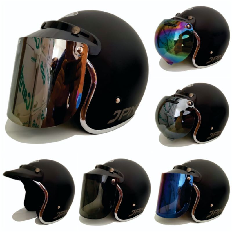 Helm Jpn Bogo Retro List Chrome Hitam Dop