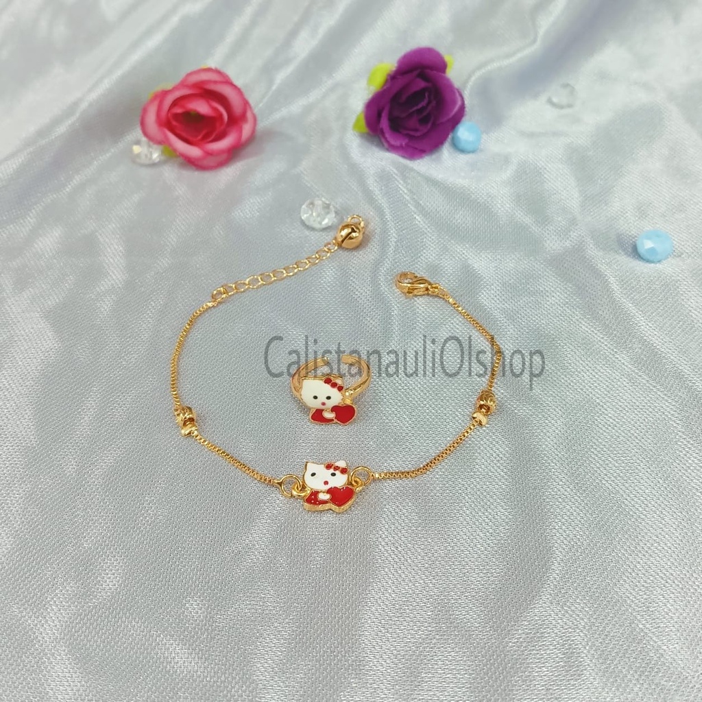 GELANG+CINCIN ANAK ITALY PLAT CAT GOLD PERHIASAN EMAS KOREA ANTI KARAT DAN ANTI LUNTUR