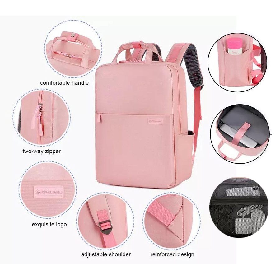 [COD]Sederhana Pria/Wanita Ransel Laptop Ransel Nilon Tahan Air Ransel 13-15.6 Inci dengan Port USB