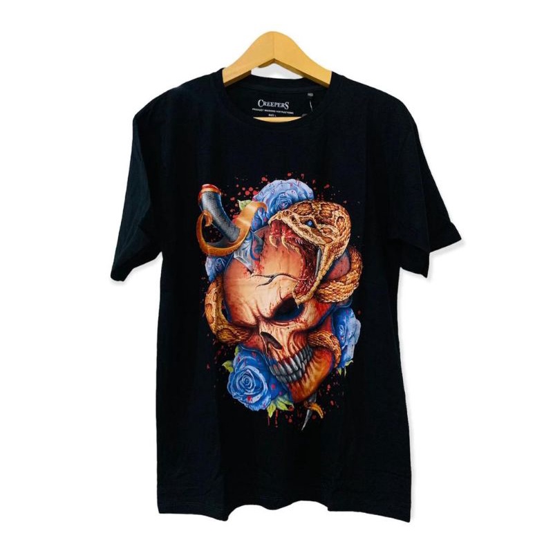 KAOS DISTRO TSHIRT MOTIF TENGKORAK KATUN COMBED