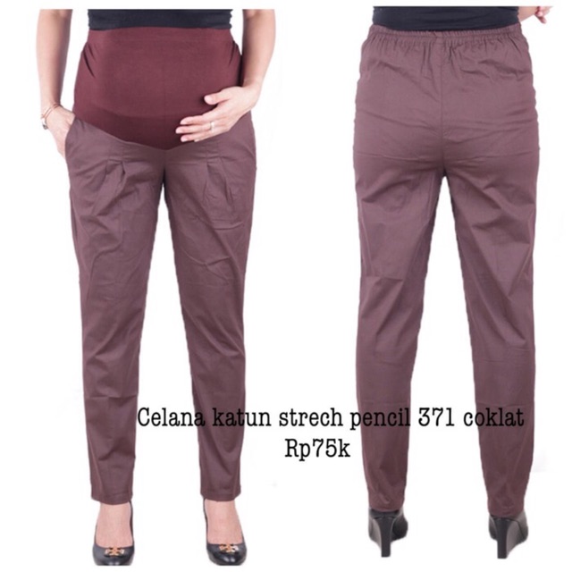 Celana hamil 371 coklat katun strech