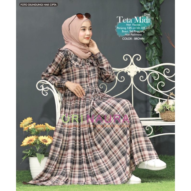 Teta midi dres by ORI NAURA//Gamis flanel midi//SALUKA MIDI baju gamis midi dress terbaru