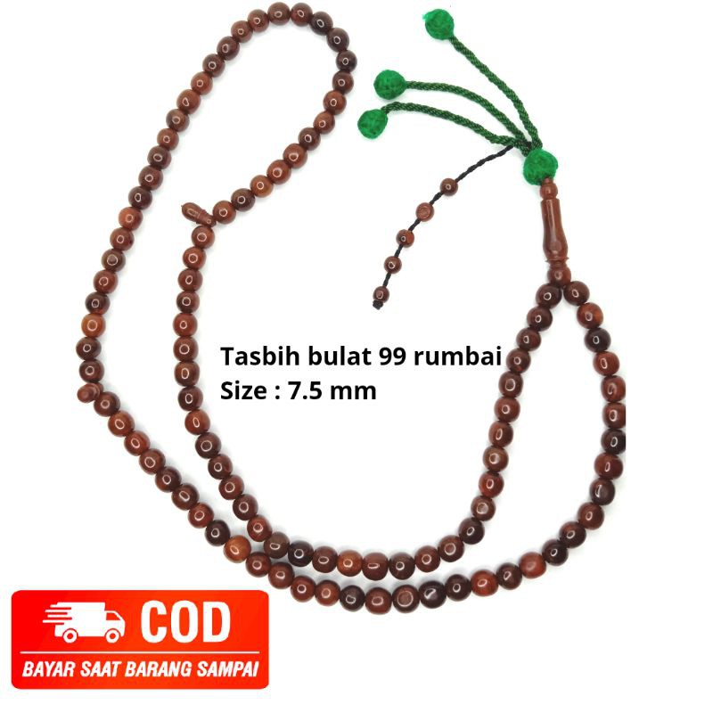 tasbih kokka kaukah kokkah  kaokah koka bulat 99 uk 7.5 mm rumbai hijau