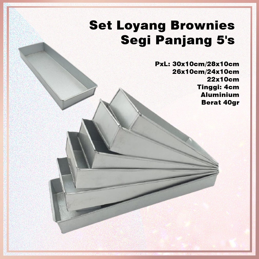 [Set 5pcs] Loyang Kue/Brownies Segi Panjang  Oven Aluminium T:4cm