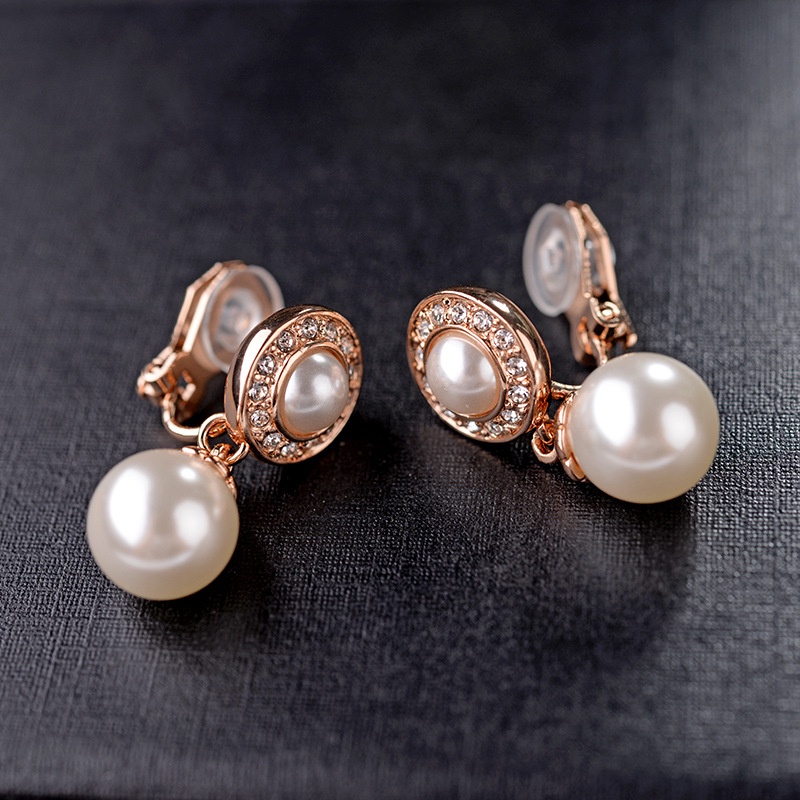 Anting Klip Bahan Alloy Dengan Mutiara Imitasi Untuk Wanita