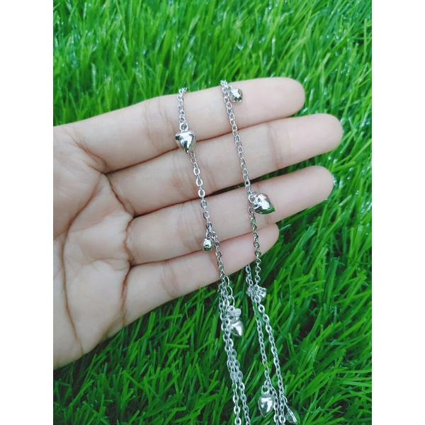 gelang kaki rantai nori +3m.love+2 m. bola / gelang kaki perak asli silver 925 lapis emas