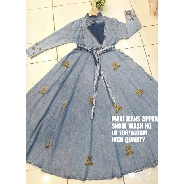 Dress maxi zipper jeans chanel ori shr syahira