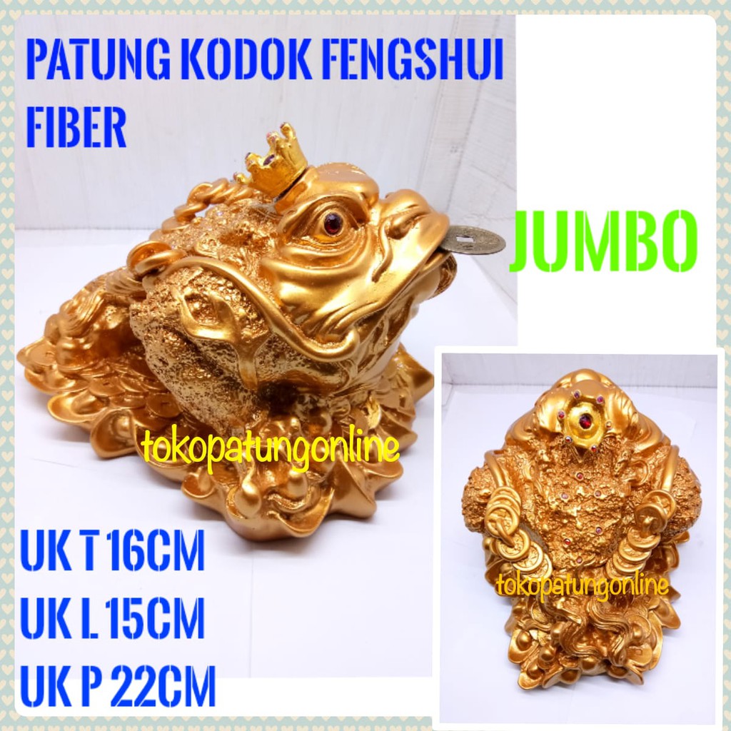 Patung Kodok Super Jumbo Fiber Emas Mahkota T16 A1