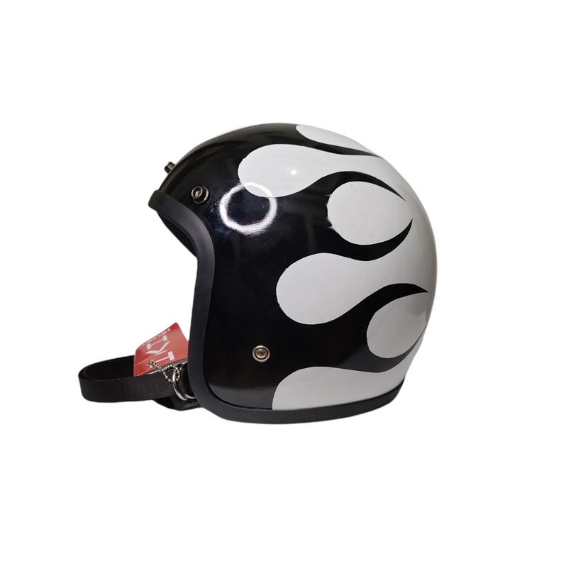 Helm Slim Head Motif Api Putih Hitam