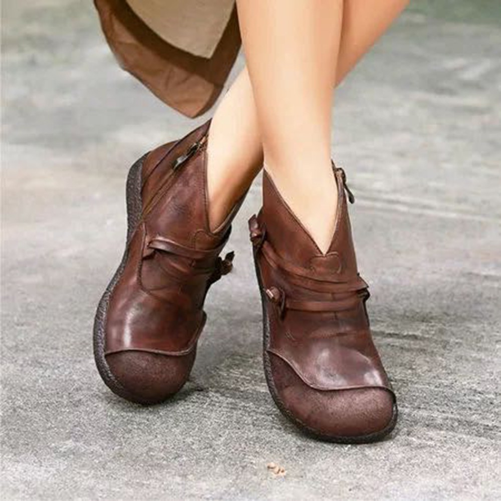  Sepatu  Ankle Boots  Retro Model  Bertali dengan Resleting 