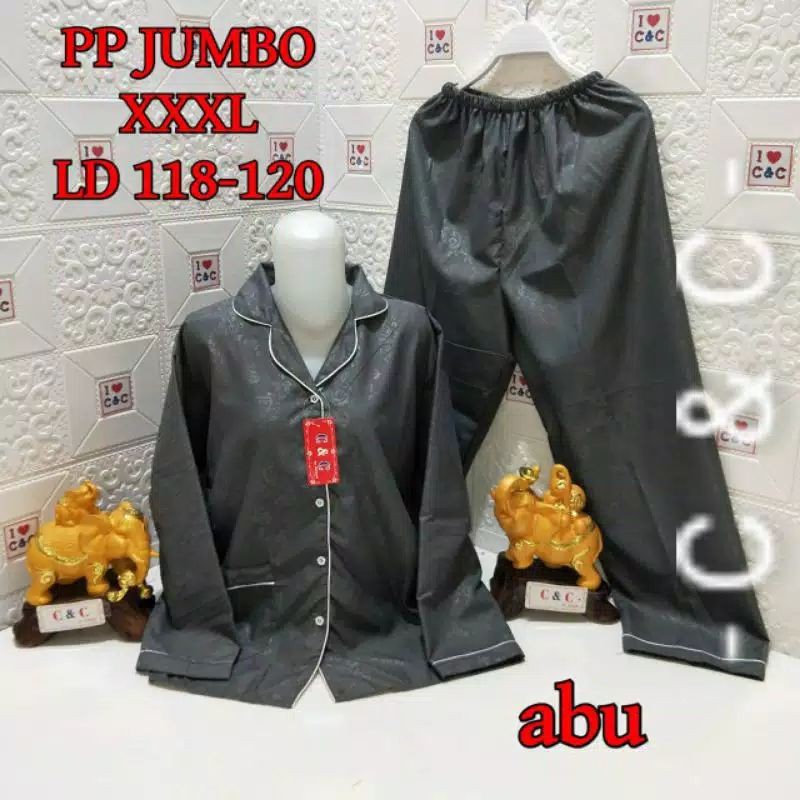 Piyama Lengan Panjang Polos  PP Jumbo Hembos LD 120cm-Abu