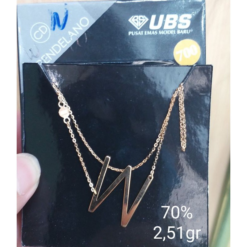 Kalung Carendelano huruf W emas kuning kadar 700