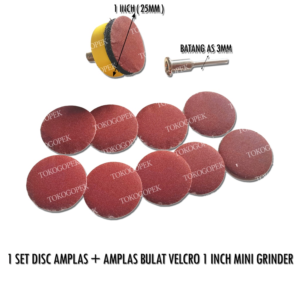 PAKET DISC AMPLAS BULAT VELCRO 1 INCH - 1O LEMBAR + 1 SET DISCPAD