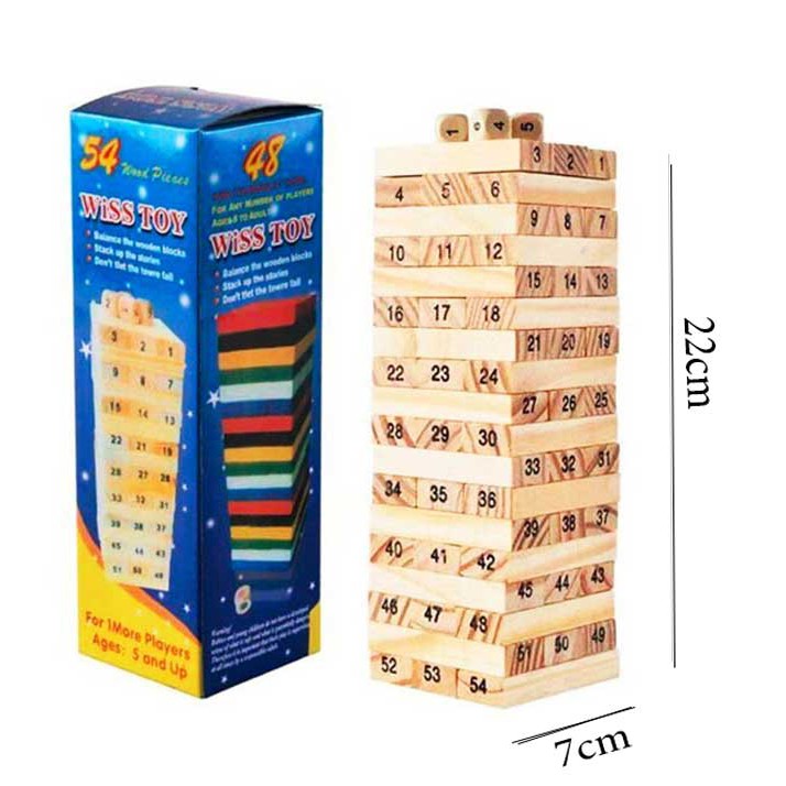 SALE (DUS RUSAK) WOODEN WISS TOYS-MD-01 UNO STACKO KAYU BALOK TINGGI 22CM + DADU 4PCS UKURAN BESAR