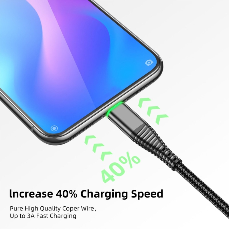Zzz Kabel Data / Charger Micro USB 3A Fast Charging Dengan Lampu LED Untuk Handphone / Tablet