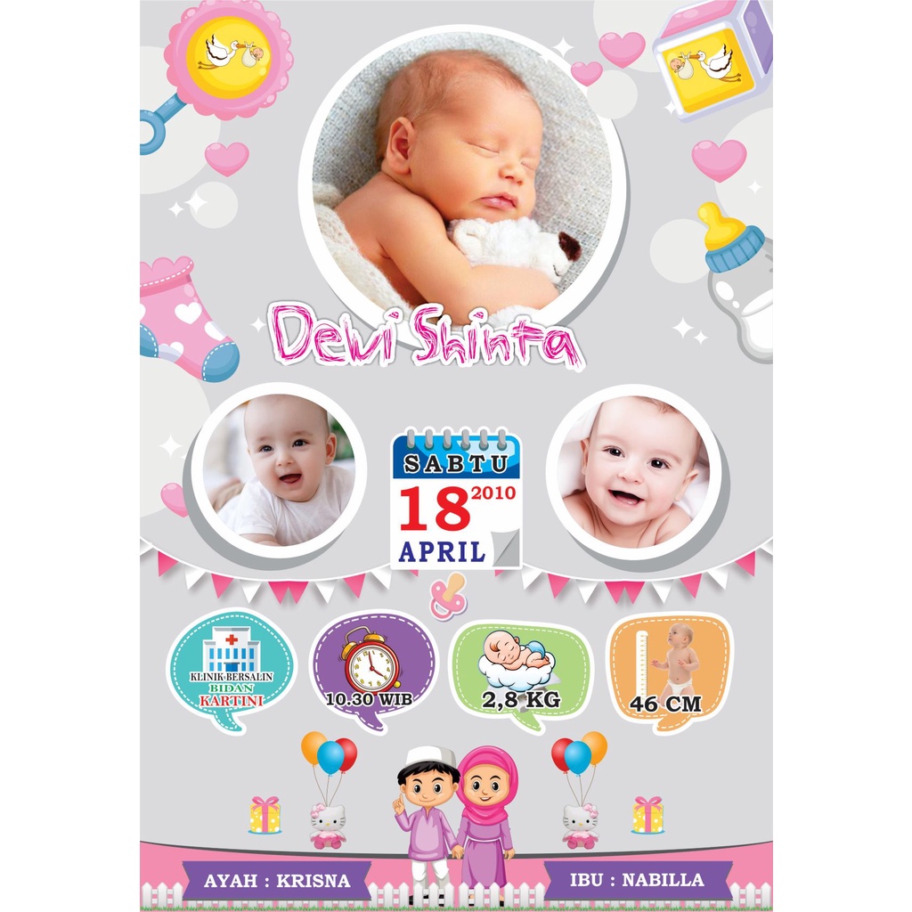 KARTU NAMA BAYI | BIO BABY | STIKER NAMA | KARTU NAMA AQIQAH | STICKER BAYI