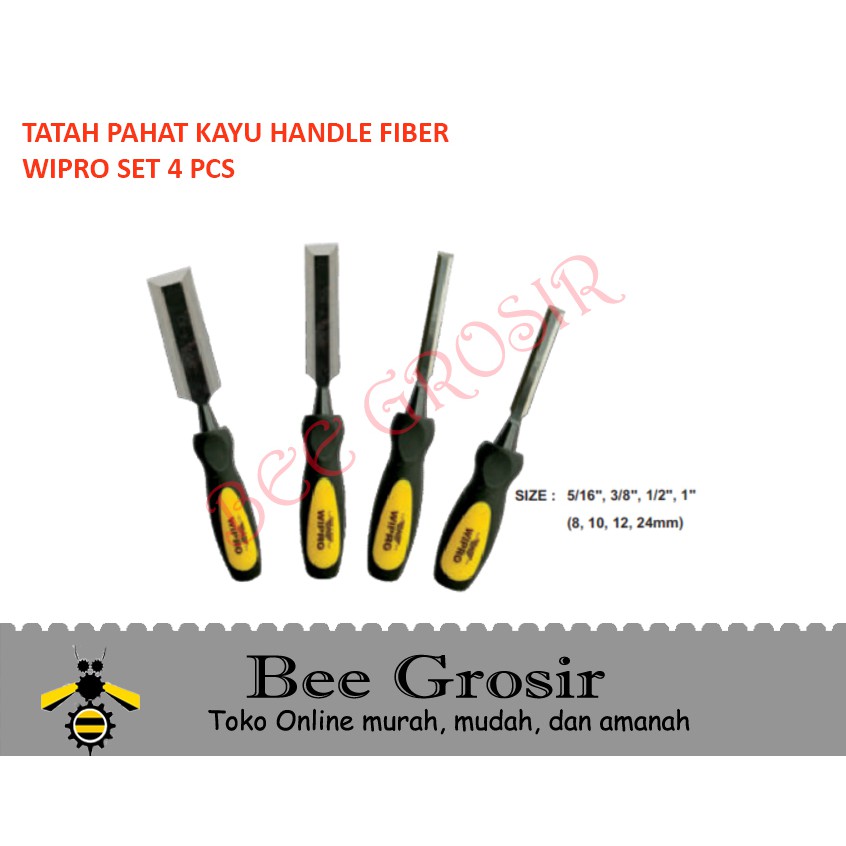 Tata Kayu Pahat Kayu Set 4 Pcs Handle Fiber WIPRO