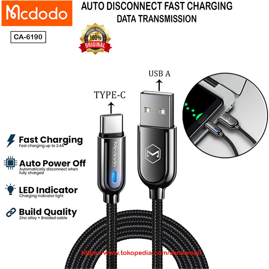 MCDODO CA-6790 Kabel Charger USB Type C Super Fast Charger 1.5M 5A 65W Auto Disconect Power OFF