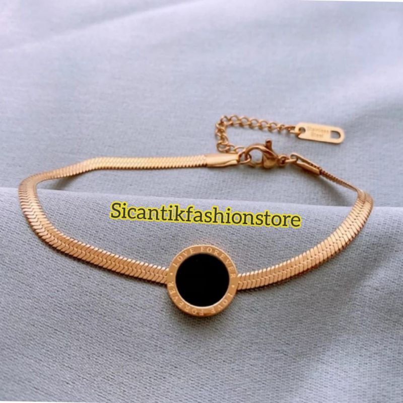 Gelang Titanium Wanita Warna Gold Rose Gold Fashion Wanita Terlaris Anti Karat Gelang Titanium Gold