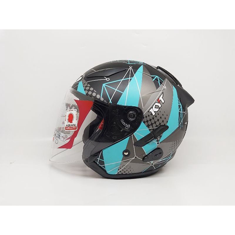 HELM KYT GALAXY FLAT R MOTIF MATRIX AQUA BLUE HELM TOURING KYT GALAXY FLAT VISOR CLEAR GALAXY BLUE