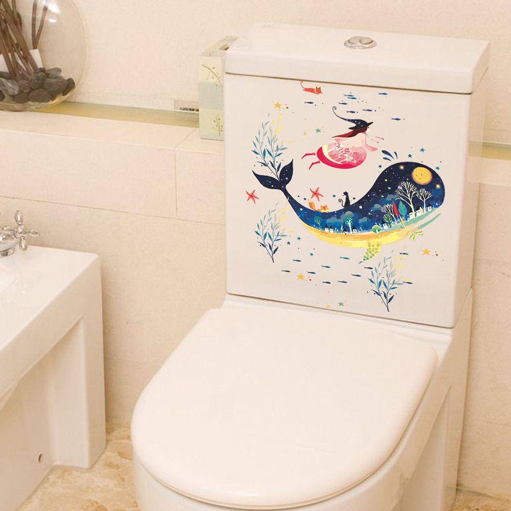 Populer Stiker Toilet Tahan Air Mural Art Kamar Mandi Commode Ornamen Dunia Bawah Laut