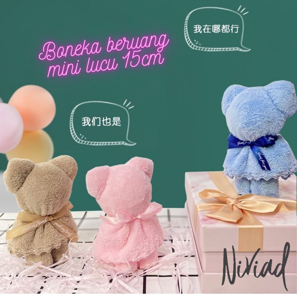 Boneka Hadiah Lucu/Boneka Mini Beruang/Boneka Bucket dengan Aksesories Pita