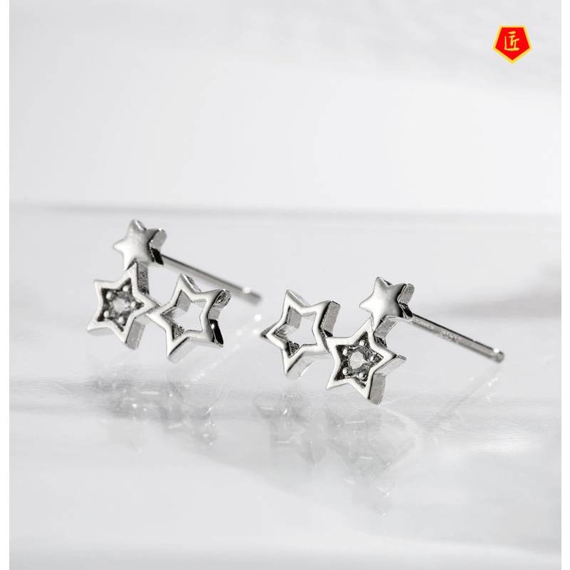 [Ready Stock]S925 Silver Three-Star Stud Earrings Fashion Personality