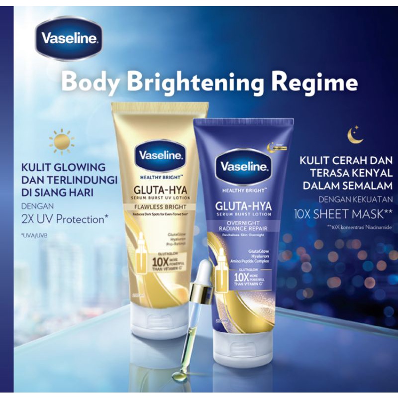 READY STOCK Vaseline Healthy Bright​ Gluta-Hya Serum Burst UV Lotion Vaseline Gluta Over Night