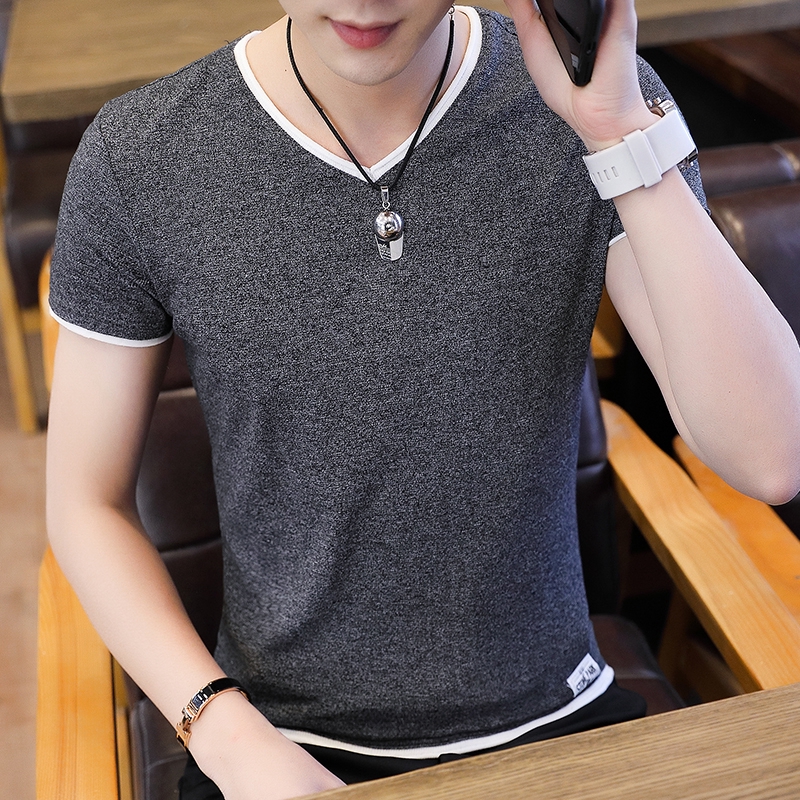  Kaos  T shirt Lengan Pendek V  neck  Slim Warna Polos  Untuk 