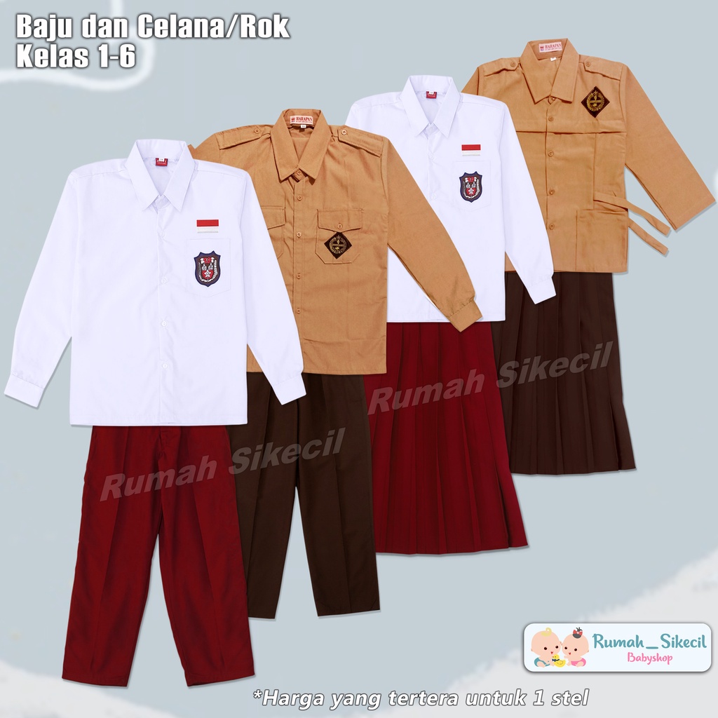 Jual Setelan Baju Seragam Sekolah SD Merah Putih Baju Panjang Celana