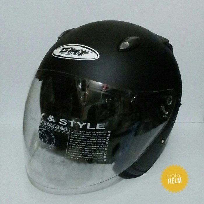 Helm Half Face Double VisorGmt Black Doff OriginalHelm Motor Sni Termurah